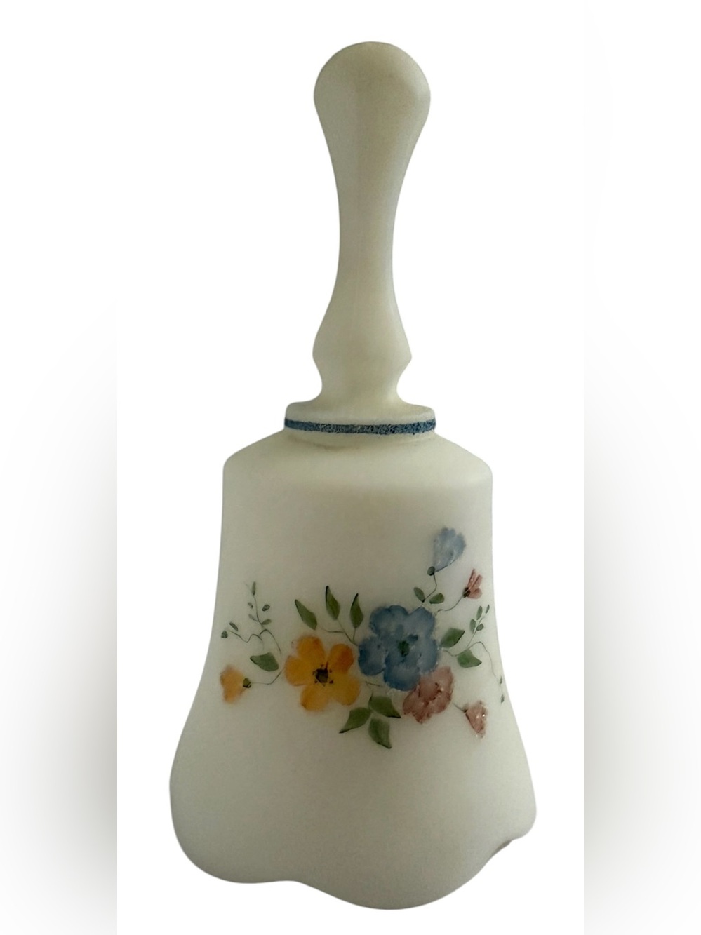 Fenton Hand Painted Vintage White Satin Art Glass Bell